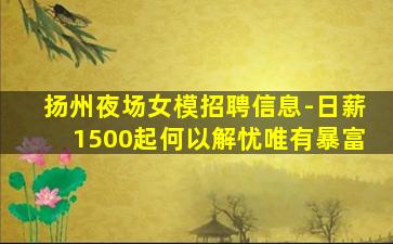 扬州夜场女模招聘信息-日薪1500起何以解忧唯有暴富